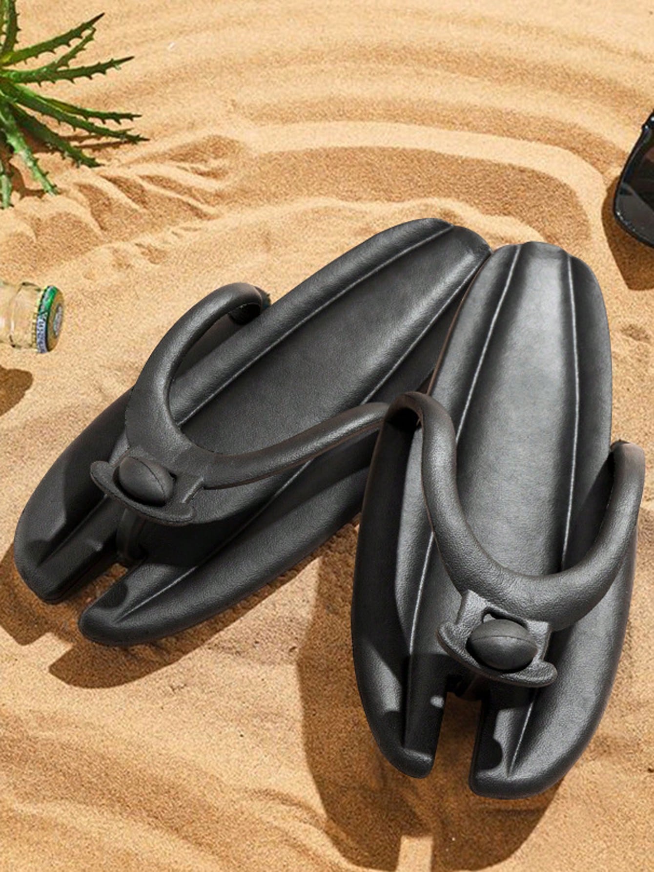 Disposable Foldable Slippers For Women, Summer, Portable Beach Couples Flip Flops, Travel, Business, Hotel, Bathing, Anti-Slip-Black-1