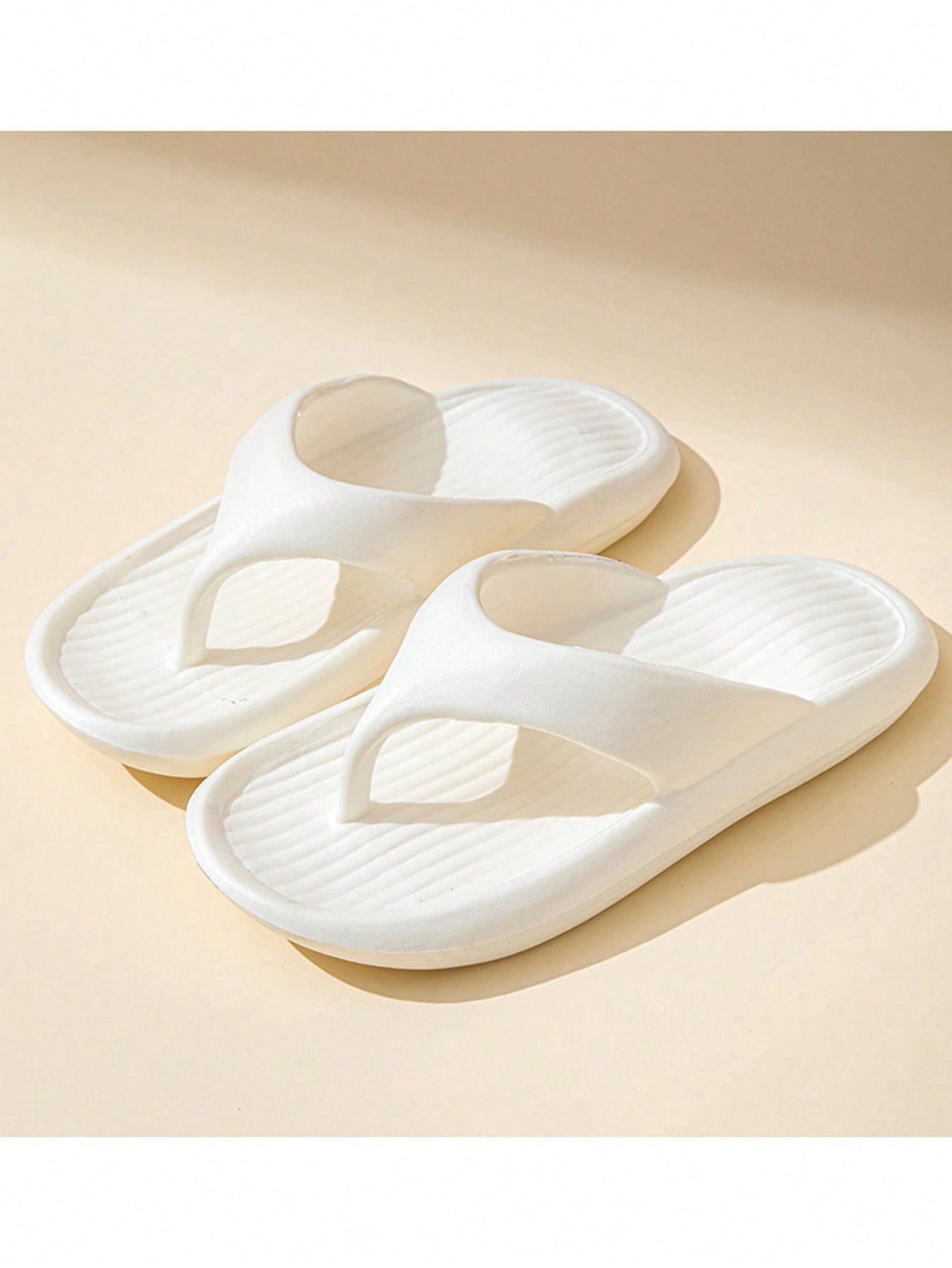 1 Pair Anti-Slip Eva Bathroom Flip Flop For Women, Thick Sole With Toe Separator, Beach Sandals-White-1