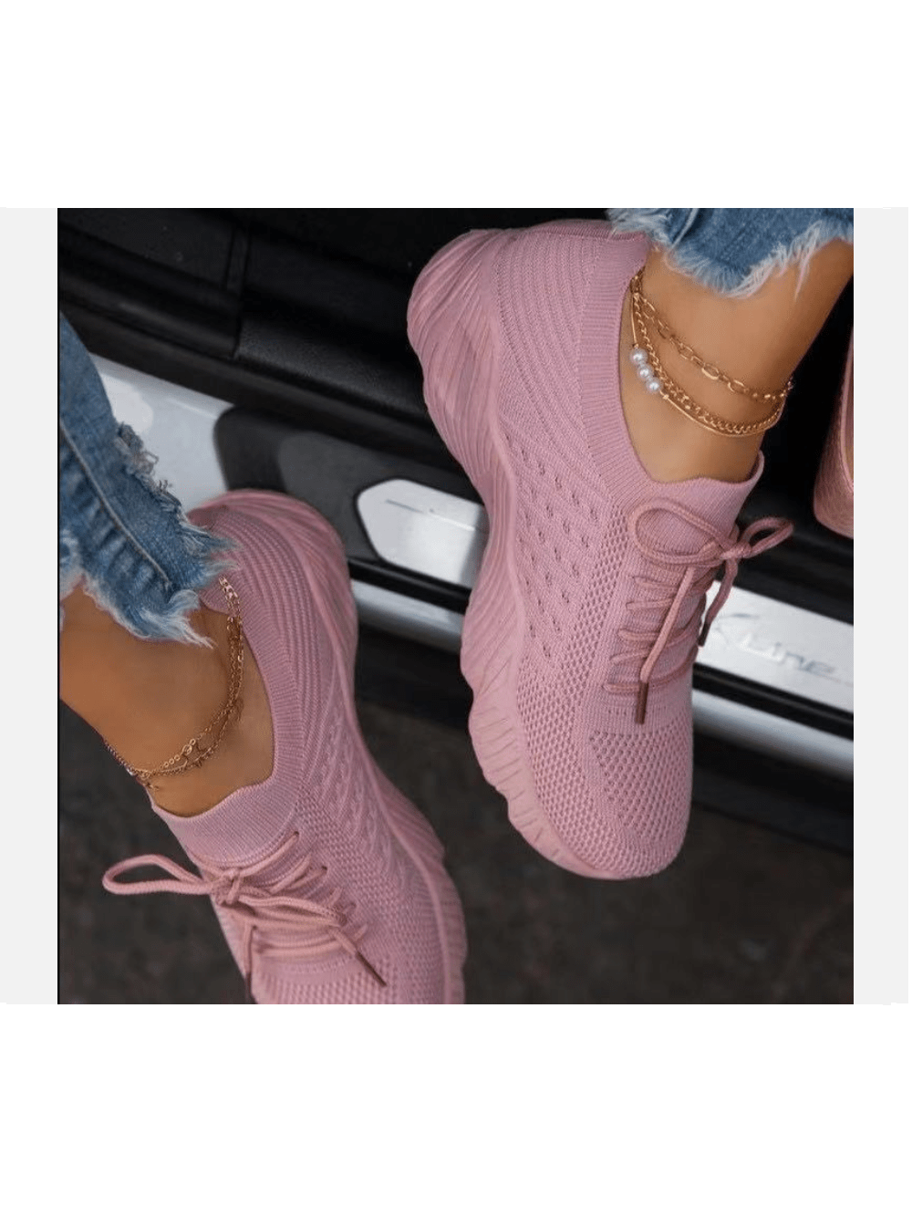 Women Running Trainers Ladies Sneakers Slip On Walking Gym Comfy Shoes-Pink-1