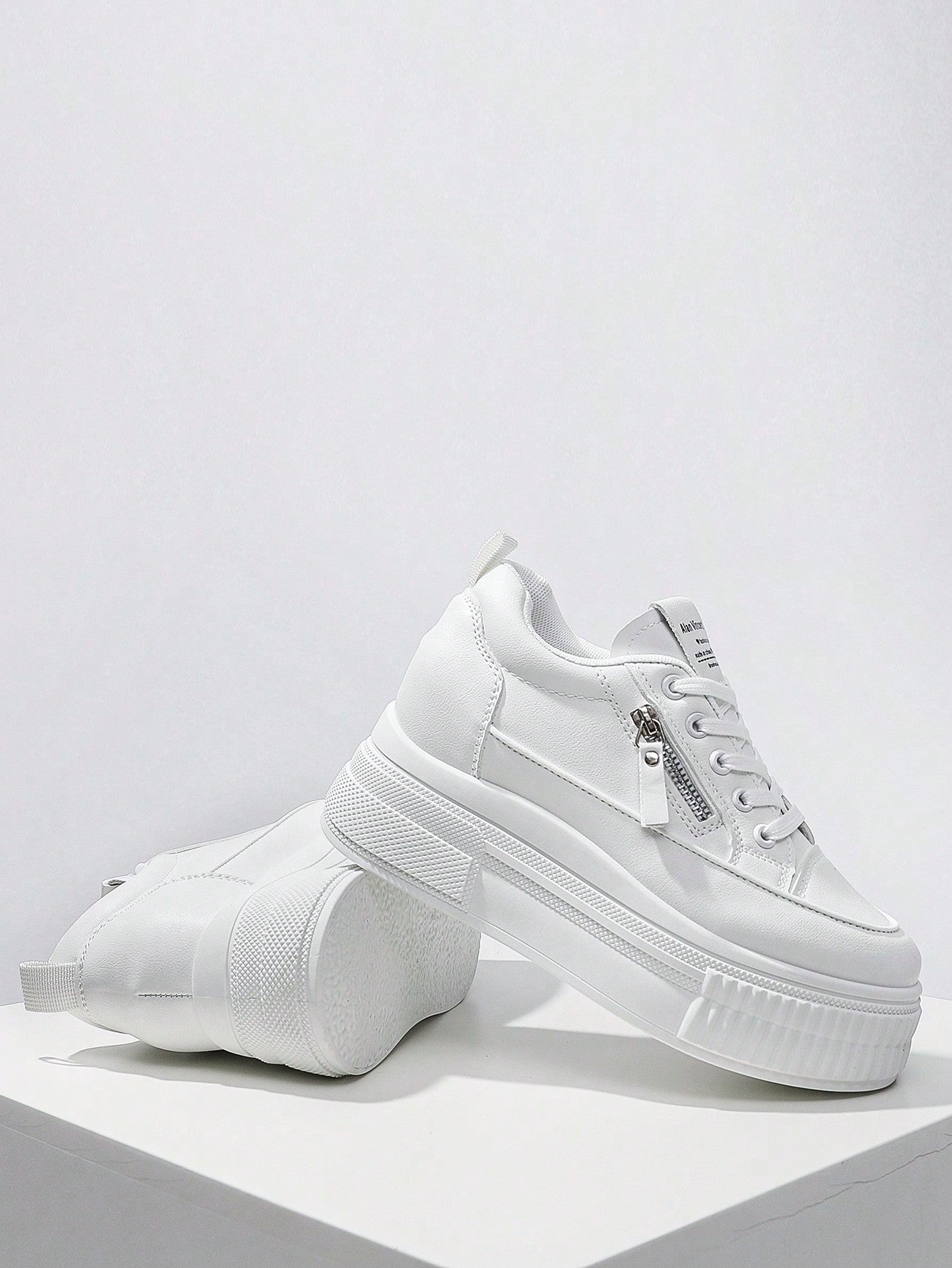 New Style Casual Shoes For Women, Ladies Platform Shoes With  Zipper, White Shoes, Outdoor Comfortable Sneakers, Internal Increase 5cm, Party Shoes, Suitable For Short Women-White-5
