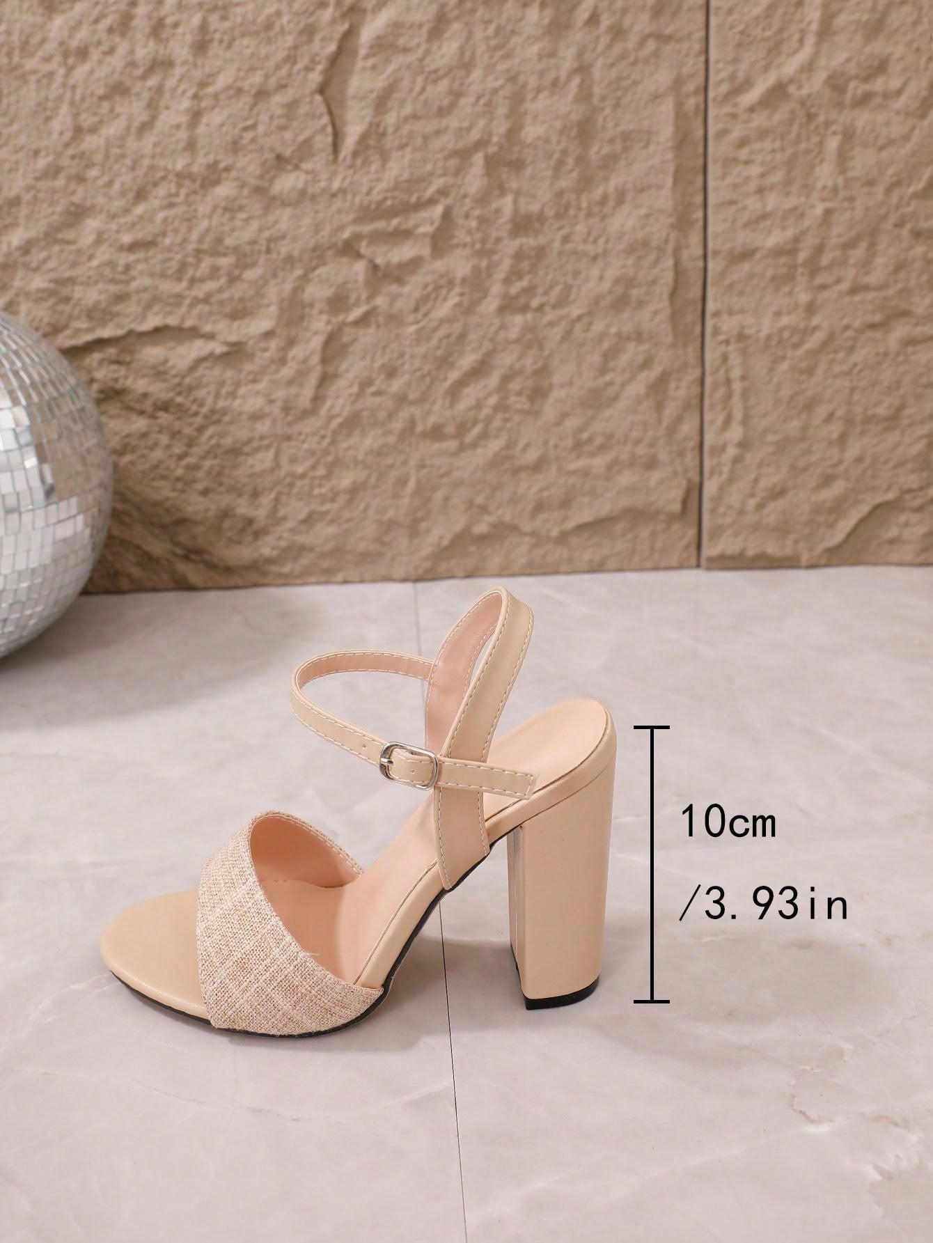 Women's Summer Elegant Peep Toe Hollow Out Buckled Strap Chunky Heel Apricot Sandals-Apricot-8