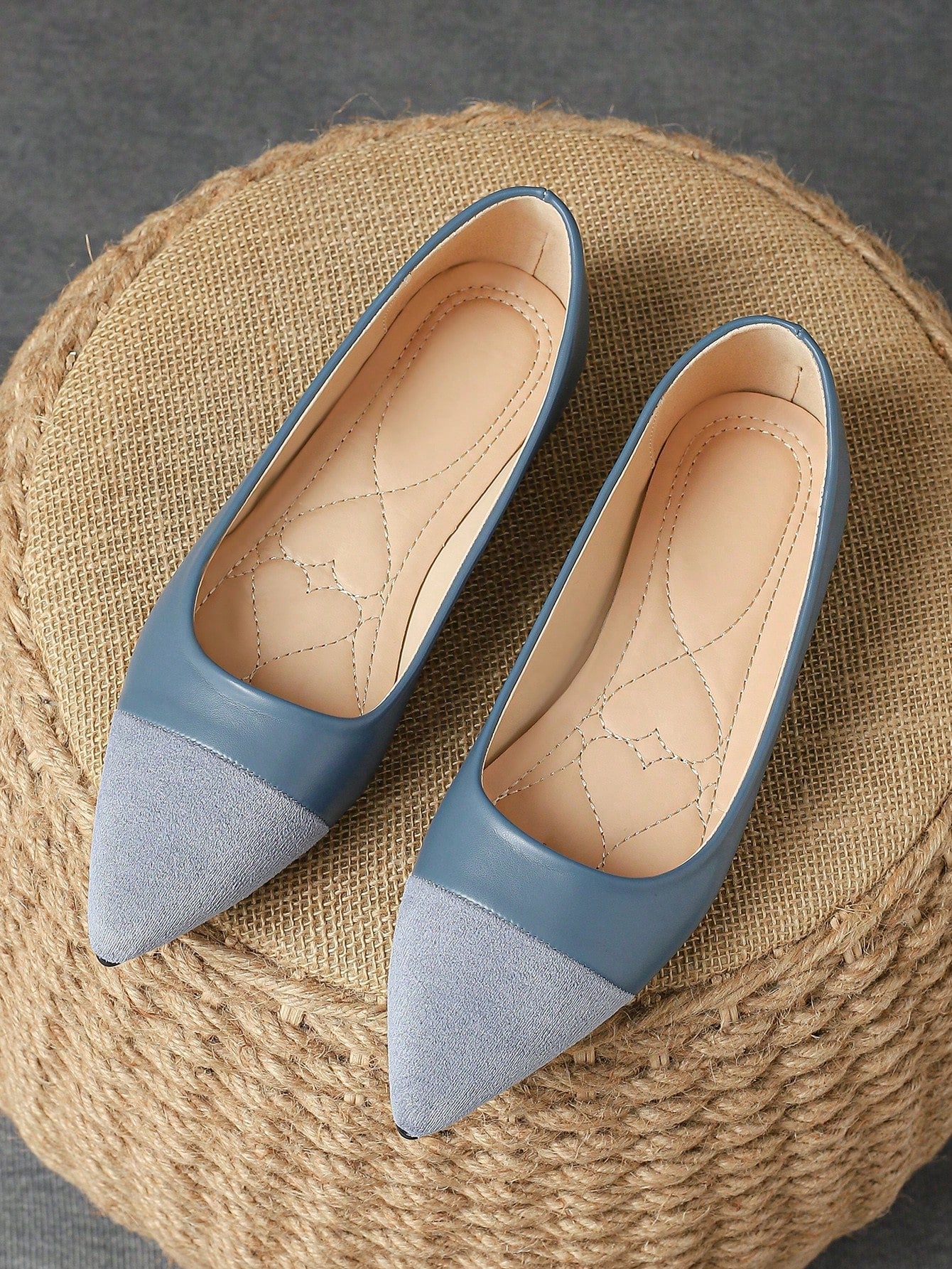 Women's Patchwork Pointed Toe Flat Shoes, Suitable For Daily Commute, Office And Work, Autumn, Black-Baby Blue-1
