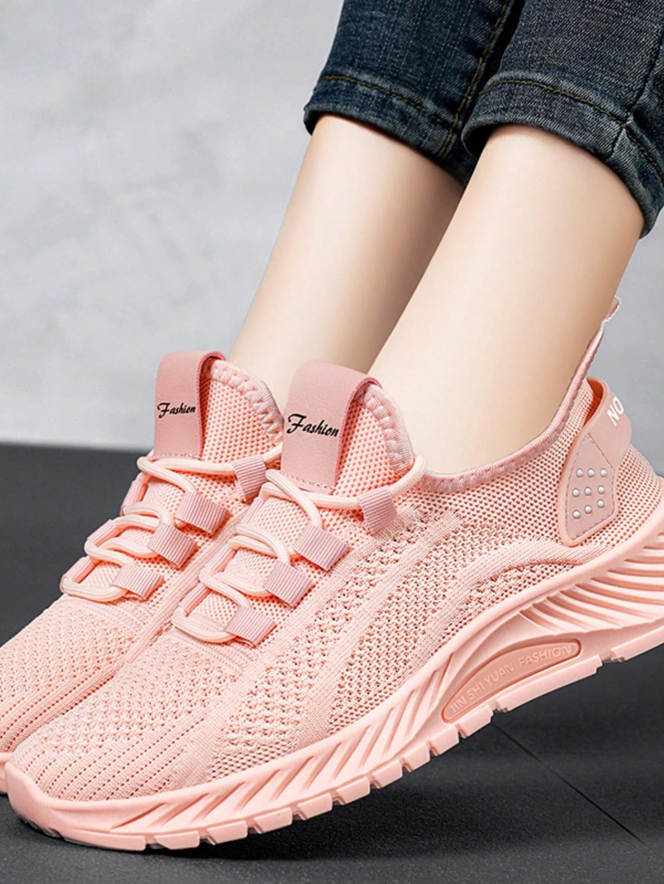 Women's Lightweight Shock-Absorbing Slip-Resistant Soft Bottom Mesh Breathable Hook Knitting Running Shoes, Casual Sports Shoes, Sneakers, Walking Shoes For All Seasons-Pink-7