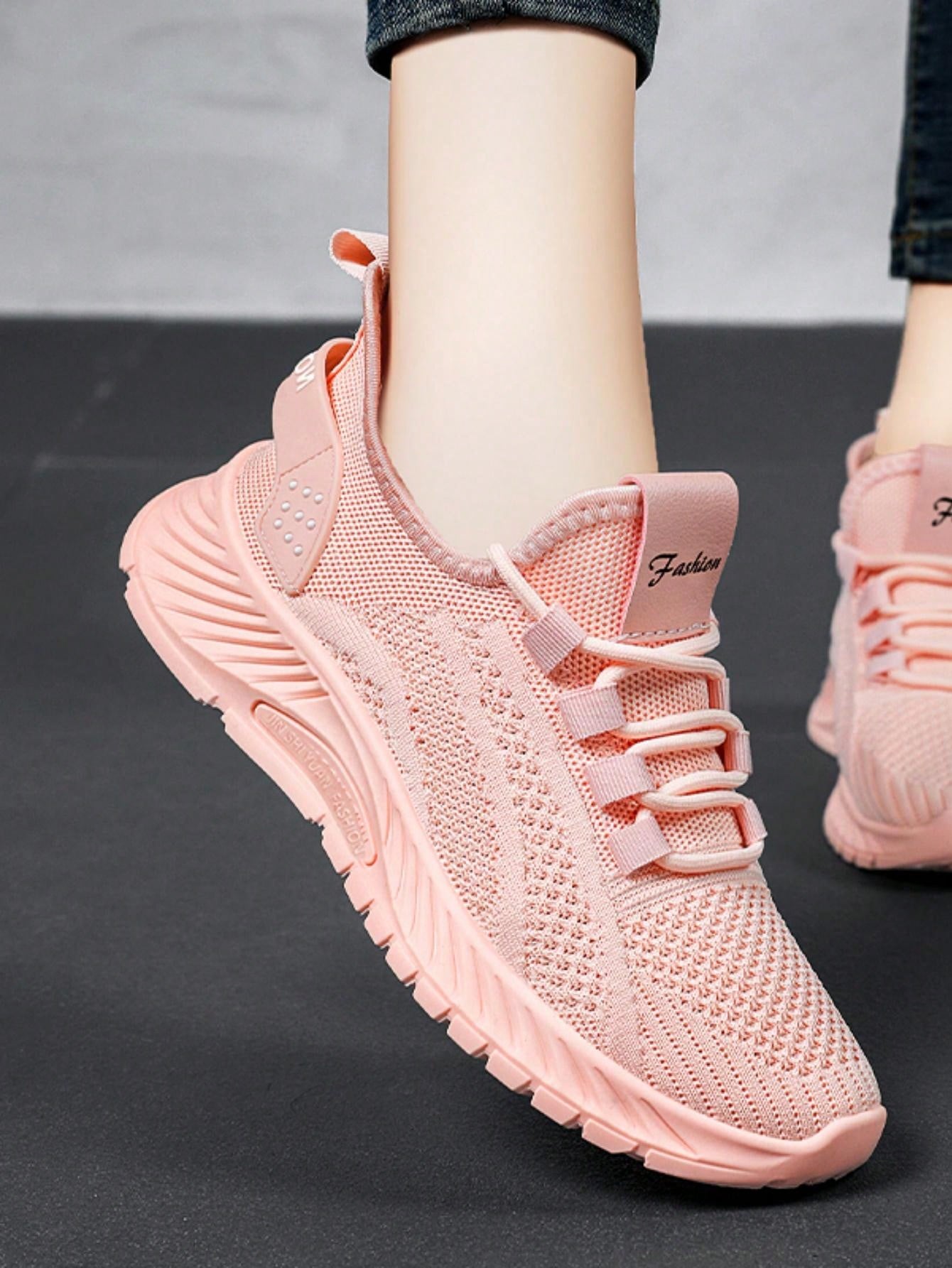 Women's Lightweight Shock-Absorbing Slip-Resistant Soft Bottom Mesh Breathable Hook Knitting Running Shoes, Casual Sports Shoes, Sneakers, Walking Shoes For All Seasons-Pink-8