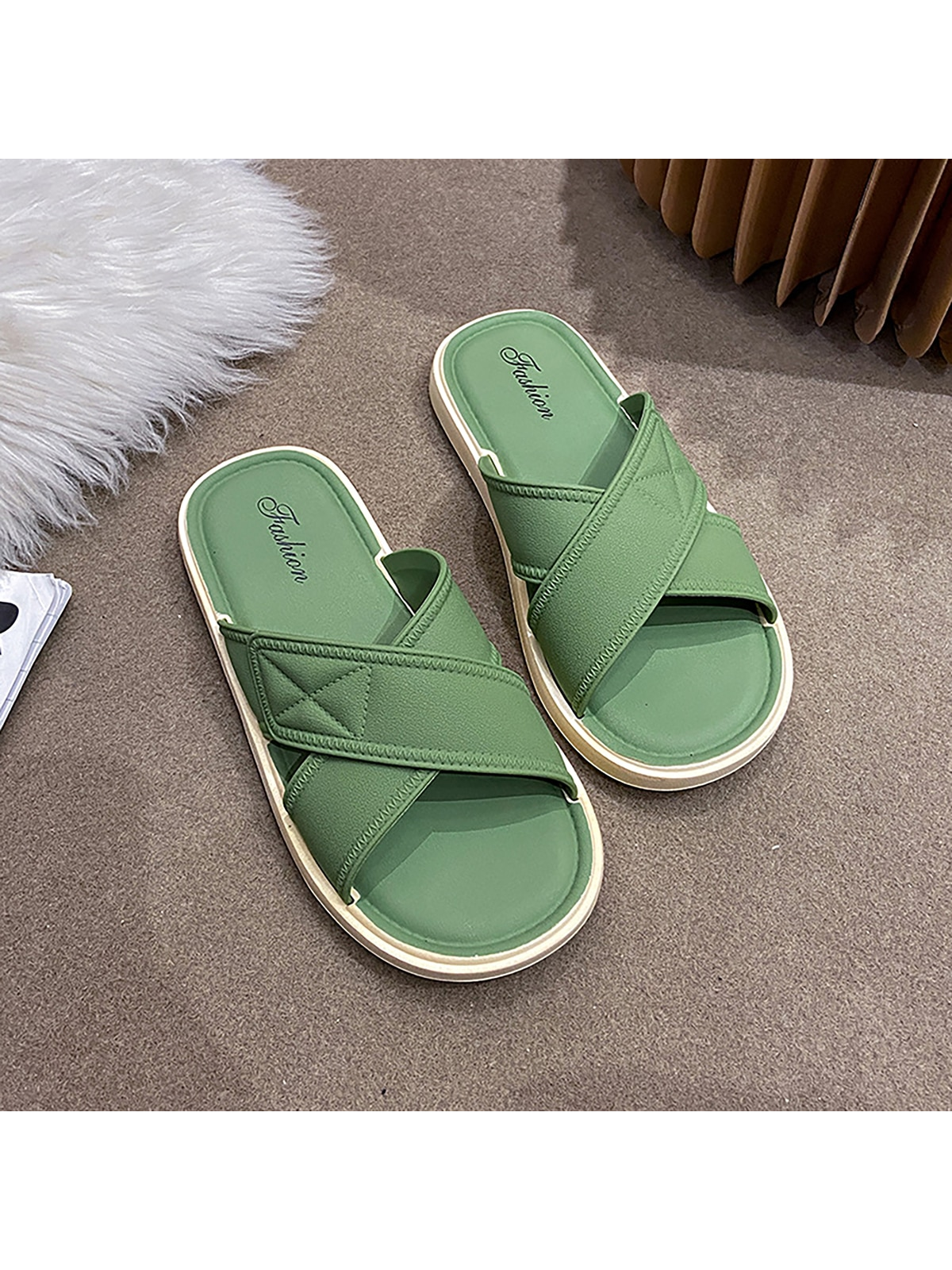 New Arrival Simple, Elegant And Versatile Slippers With Soft Pvc Outsole For Anti-Slip On The Beach And In Home Bathroom - Suitable For Indoor And Outdoor Wear, Giving You A Chic And Fresh Ins Look-Green-5