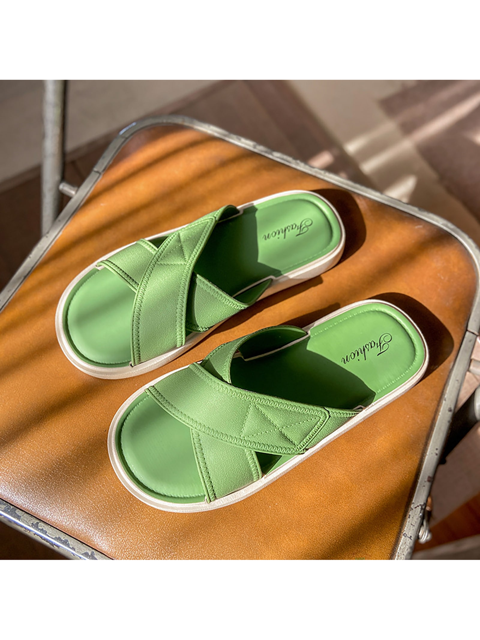 New Arrival Simple, Elegant And Versatile Slippers With Soft Pvc Outsole For Anti-Slip On The Beach And In Home Bathroom - Suitable For Indoor And Outdoor Wear, Giving You A Chic And Fresh Ins Look-Green-3