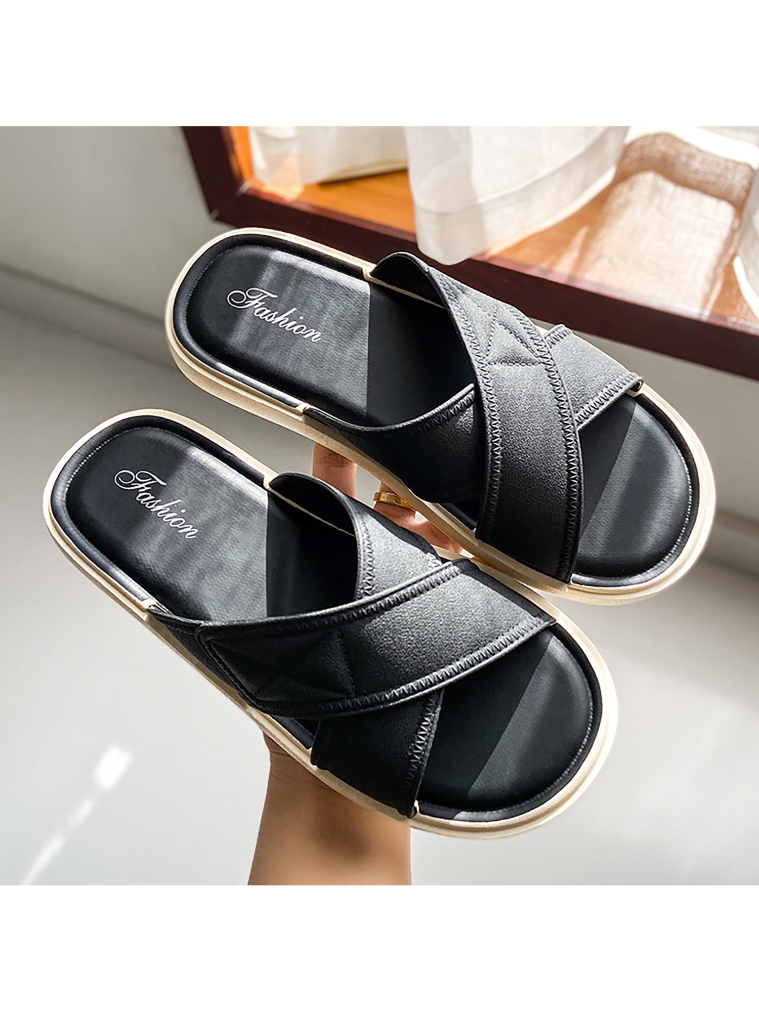 New Arrival Fashionable Simple Elegant Slippers For Home, Bathroom And Outdoor With Soft Pvc Slip-Resistant Bottom, Suitable For Indoor And Outdoor Wear, Fashion Style-Black-5
