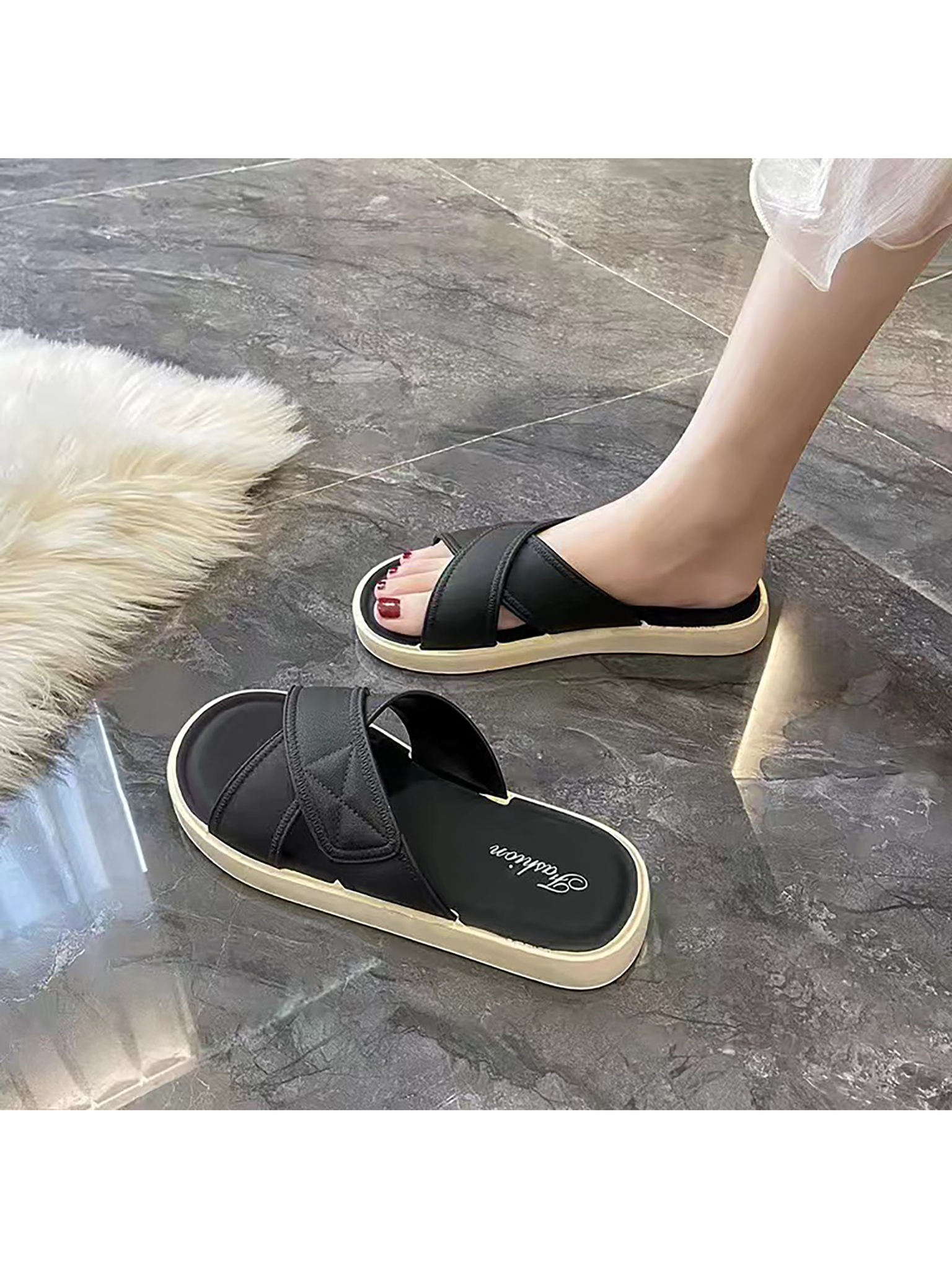 New Arrival Fashionable Simple Elegant Slippers For Home, Bathroom And Outdoor With Soft Pvc Slip-Resistant Bottom, Suitable For Indoor And Outdoor Wear, Fashion Style-Black-6