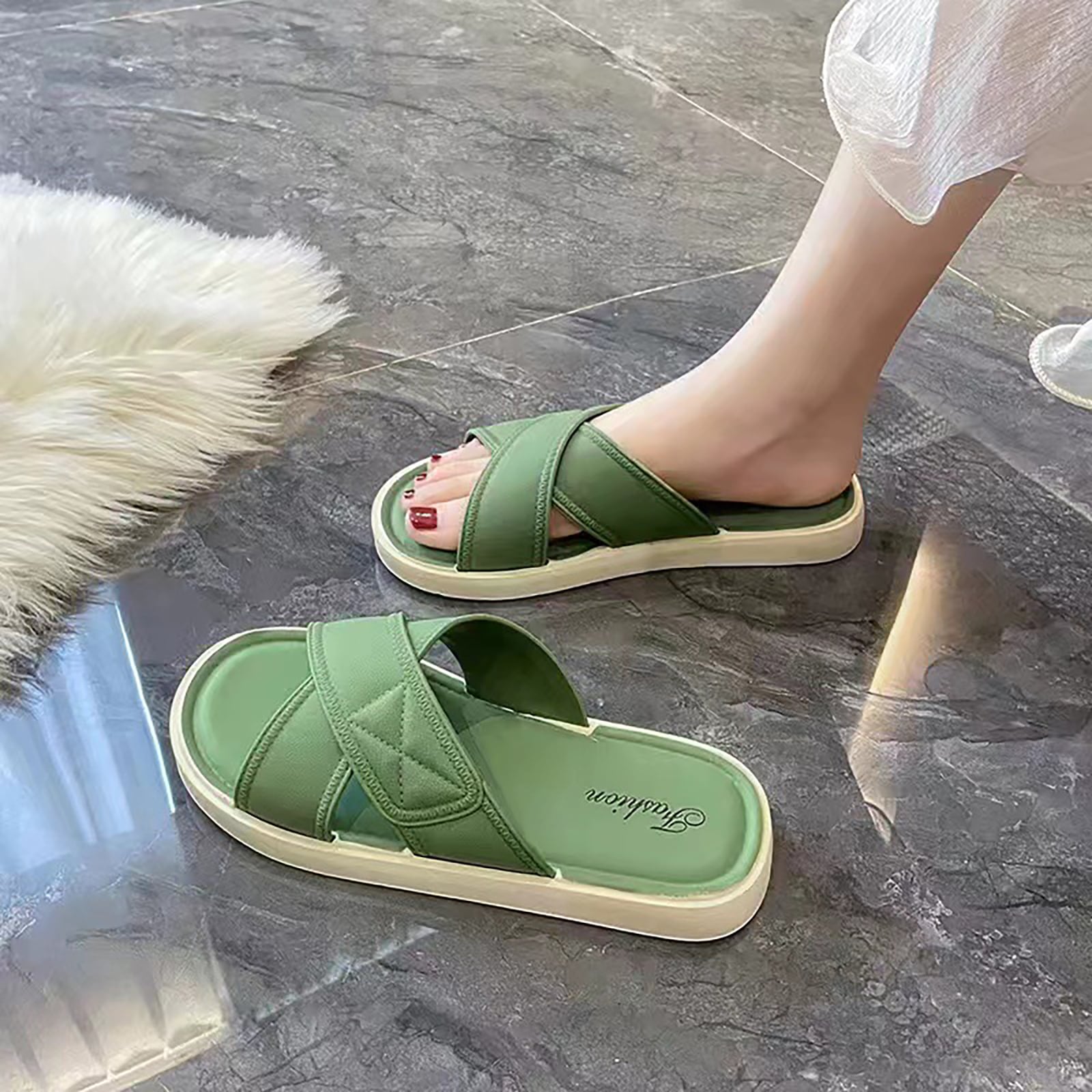 New Arrival Simple, Elegant And Versatile Slippers With Soft Pvc Outsole For Anti-Slip On The Beach And In Home Bathroom - Suitable For Indoor And Outdoor Wear, Giving You A Chic And Fresh Ins Look-Green-10