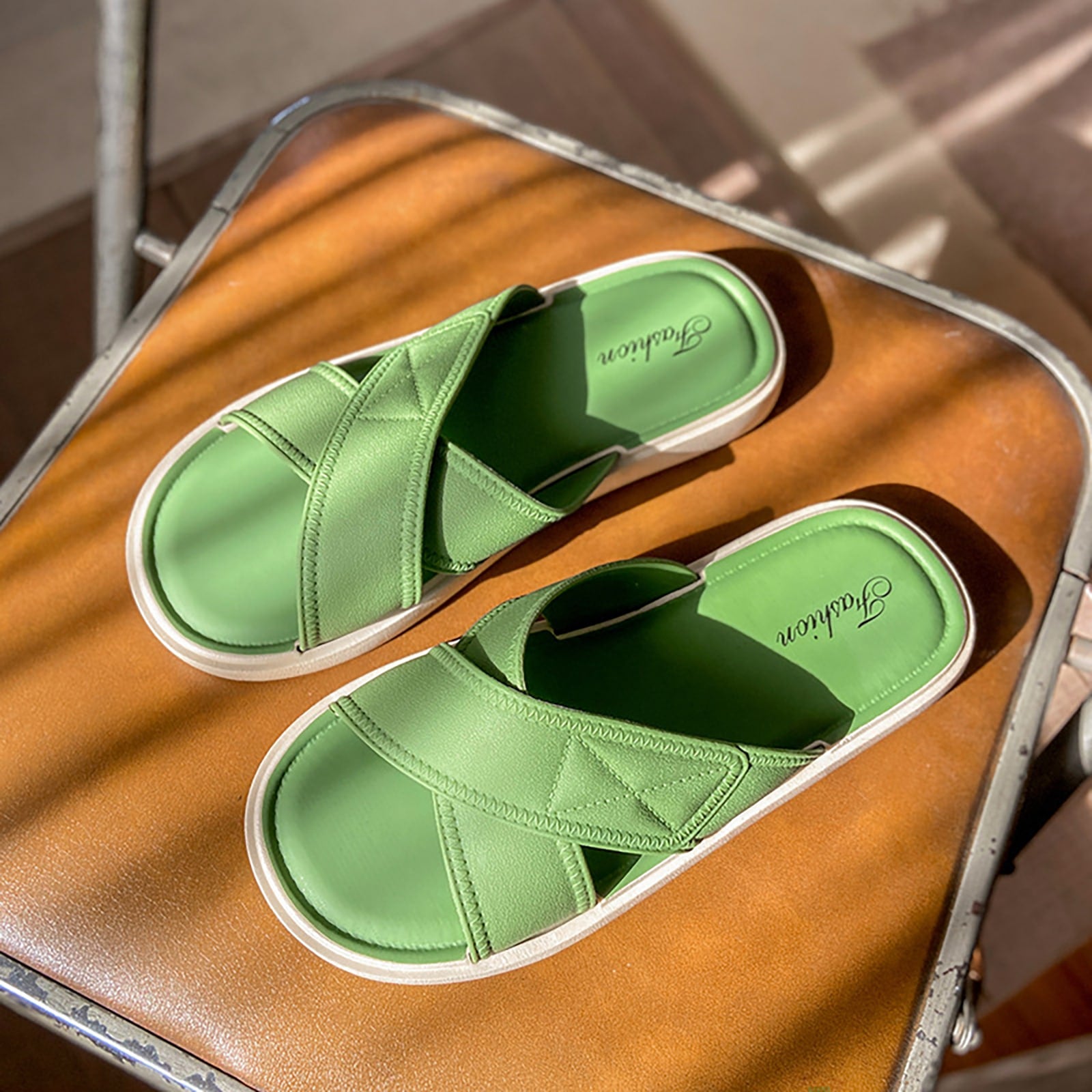 New Arrival Simple, Elegant And Versatile Slippers With Soft Pvc Outsole For Anti-Slip On The Beach And In Home Bathroom - Suitable For Indoor And Outdoor Wear, Giving You A Chic And Fresh Ins Look-Green-9