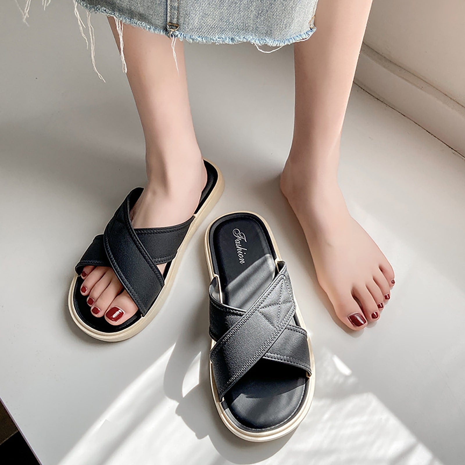 New Arrival Fashionable Simple Elegant Slippers For Home, Bathroom And Outdoor With Soft Pvc Slip-Resistant Bottom, Suitable For Indoor And Outdoor Wear, Fashion Style-Black-9