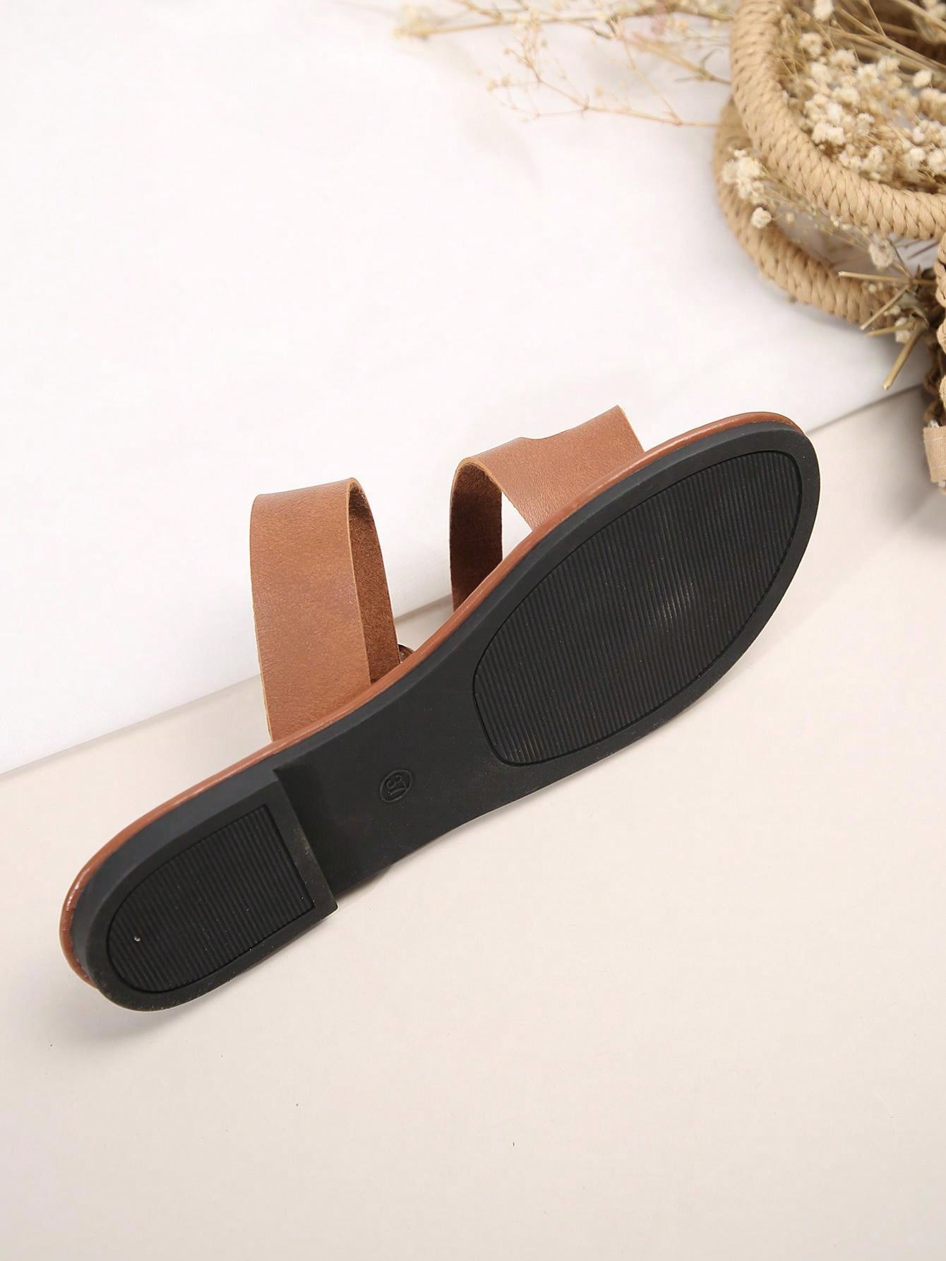 2024 New Summer Women Slide Sandals Toe Loop Fashion Decorative Buckle Flat Heel Female Slipper-Brown-16