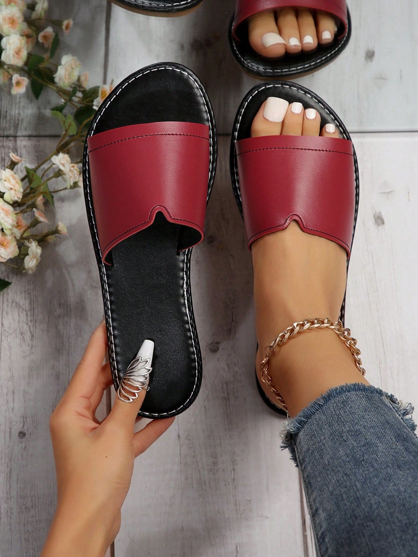 Women Casual Flat Sandals, Open Toe Non-Slip Slippers, Outdoor Beach Flip Flops-Hot Pink-1