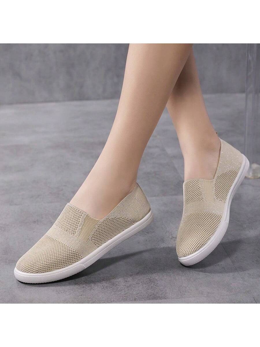 Women's Breathable Mesh Sneakers, Flat Low-Cut Casual Running Shoes, Ladies' Low-Cut Sports Shoes, Comfortable And Lightweight-Beige-1