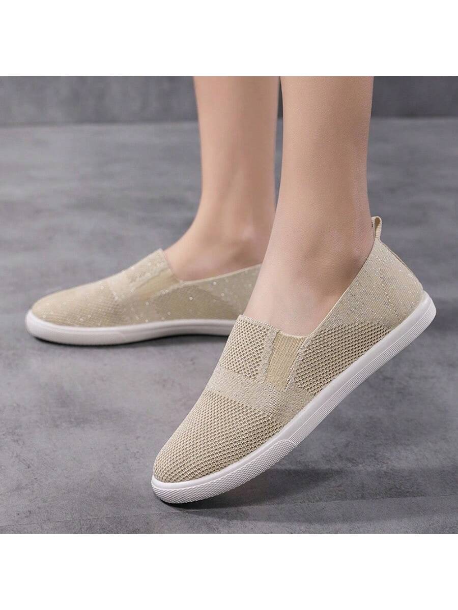 Women's Breathable Mesh Sneakers, Flat Low-Cut Casual Running Shoes, Ladies' Low-Cut Sports Shoes, Comfortable And Lightweight-Beige-2