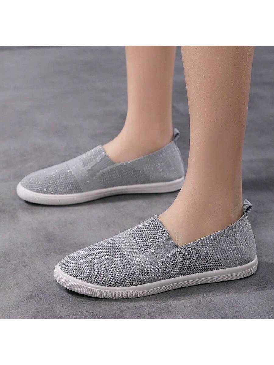 Women's Mesh Sports Shoes, Breathable Flat Low-Top Casual Running Shoes, Ladies' Low-Top Sports Shoes, Lightweight And Casual-Grey-2