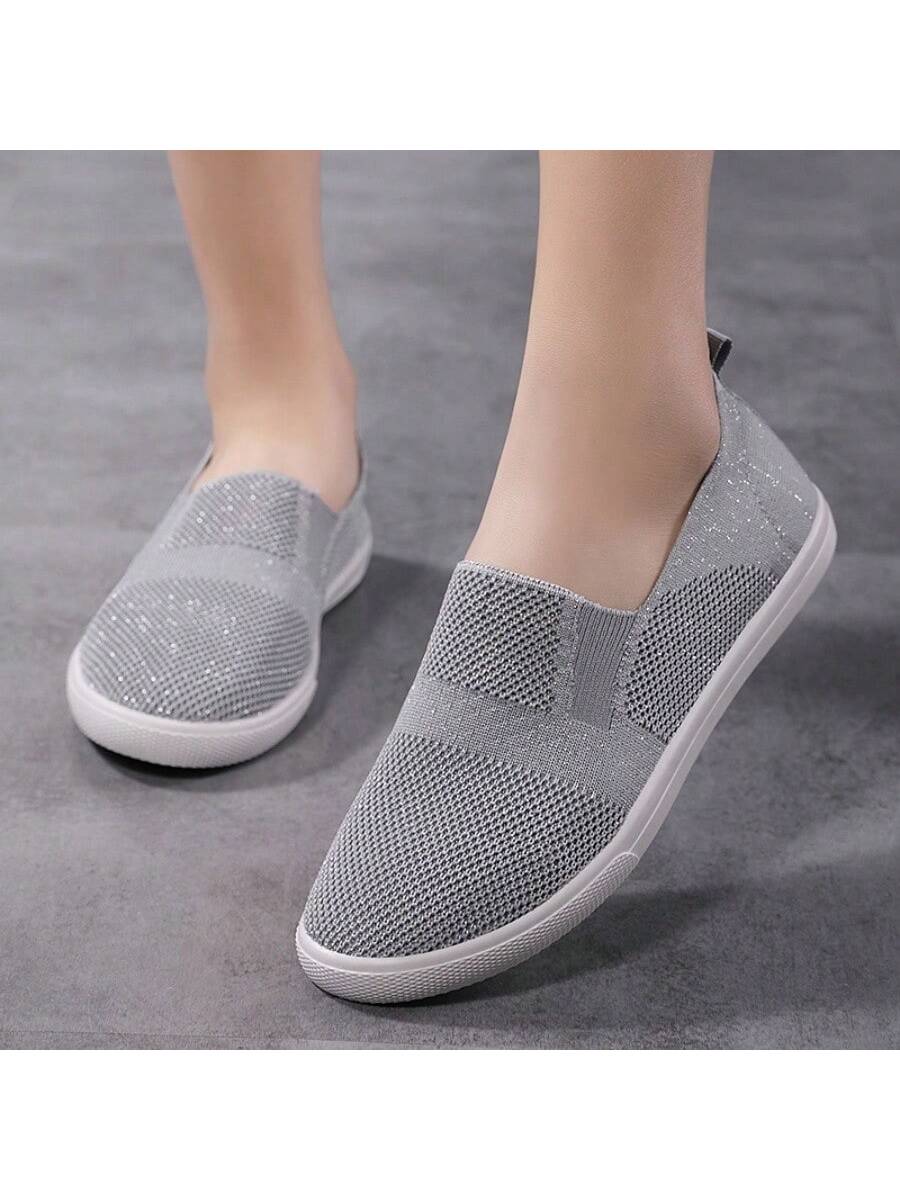 Women's Mesh Sports Shoes, Breathable Flat Low-Top Casual Running Shoes, Ladies' Low-Top Sports Shoes, Lightweight And Casual-Grey-1