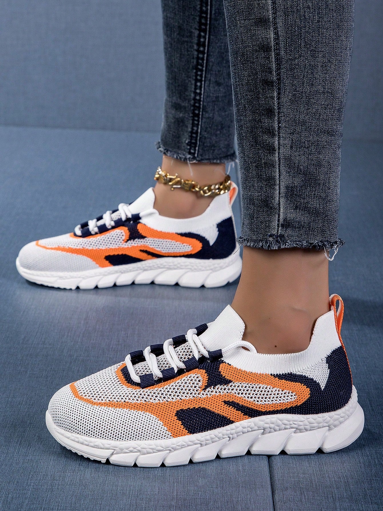 Women's Casual Running Shoes, New Spring And Autumn Soft Sole Color Block Breathable Casual Shoes, All-Match Sports Shoes, Personality Trendy Fashion, Slip-Resistant, Odor-Resistant, Wear-Resistant, Lightweight, Outdoor Driving And Work Shoes,-Orange-5