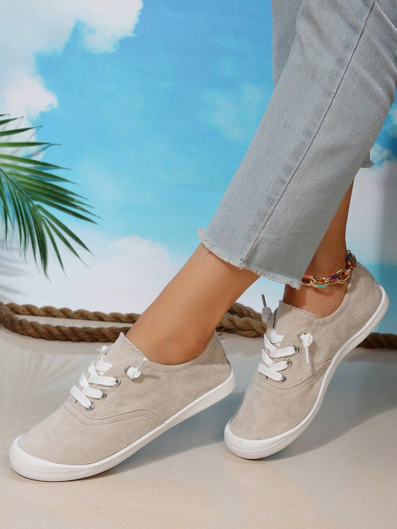 Women\ Fashionable Soft And Comfortable All-Match Lace-Up Casual Sports Shoes-Apricot-2