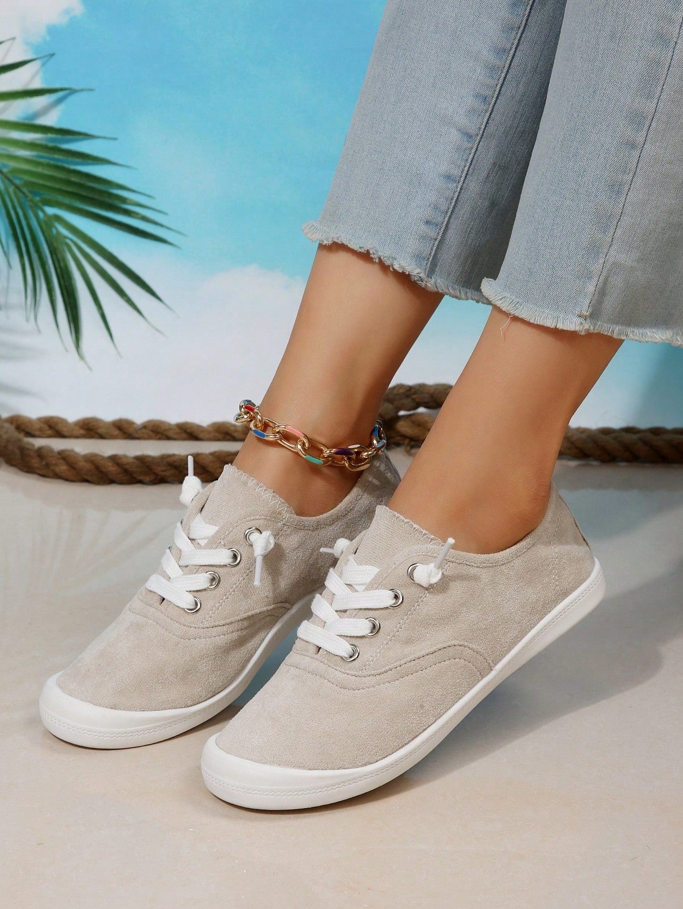 Women\ Fashionable Soft And Comfortable All-Match Lace-Up Casual Sports Shoes-Apricot-1
