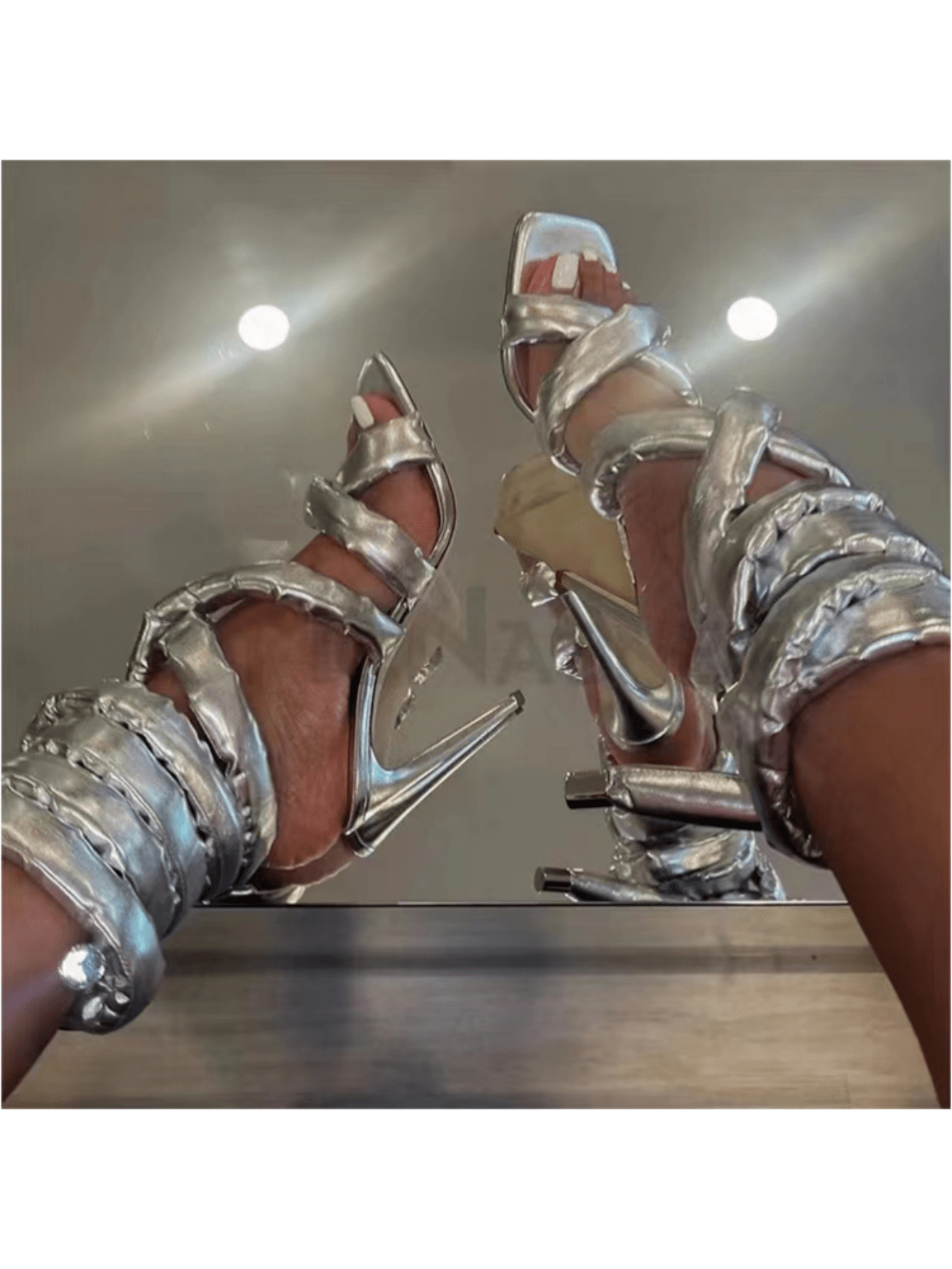 Women\ Square Toe Stiletto Heeled Cross Strap Sandals With Foot Ankle Wrap And Large Size Roman Shoes-Silver-2