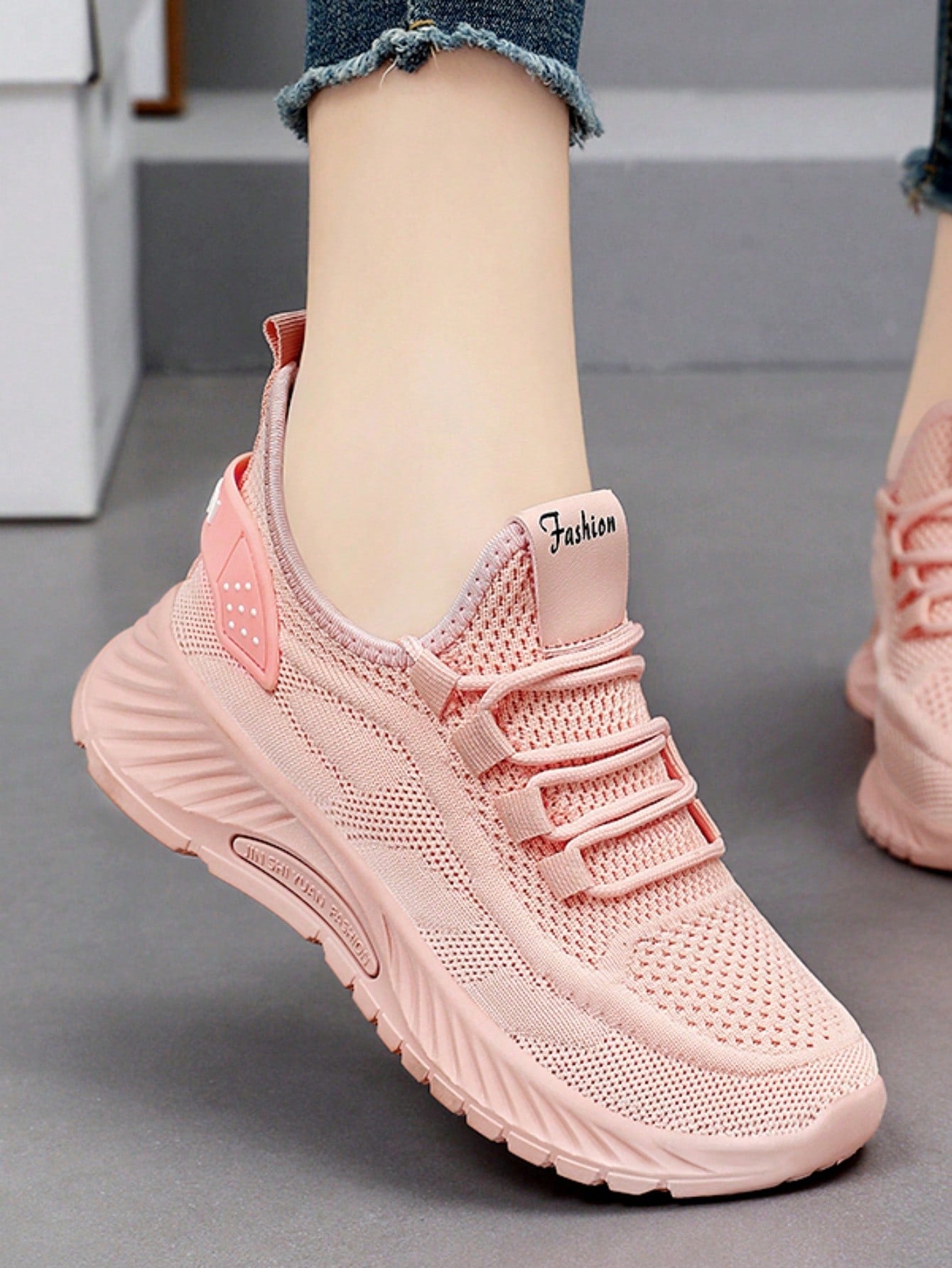 Women's Lightweight Shock-Absorbing Slip-Resistant Soft Bottom Mesh Breathable Hook Knitting Running Shoes, Casual Sports Shoes, Sneakers, Walking Shoes For All Seasons-Pink-3
