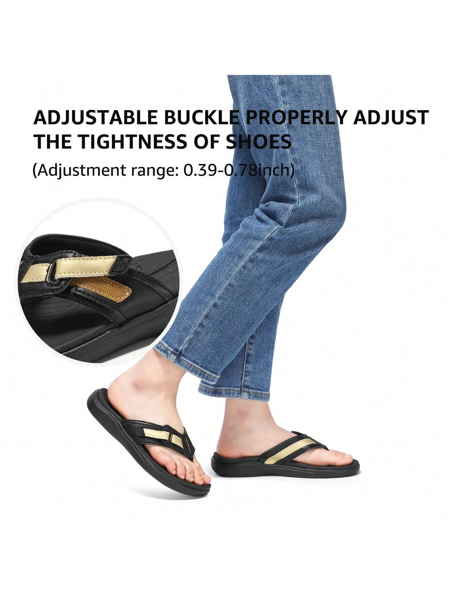 STQ Flip Flops For Women Adjustable Beach Sandals-BLACKGOLD-3