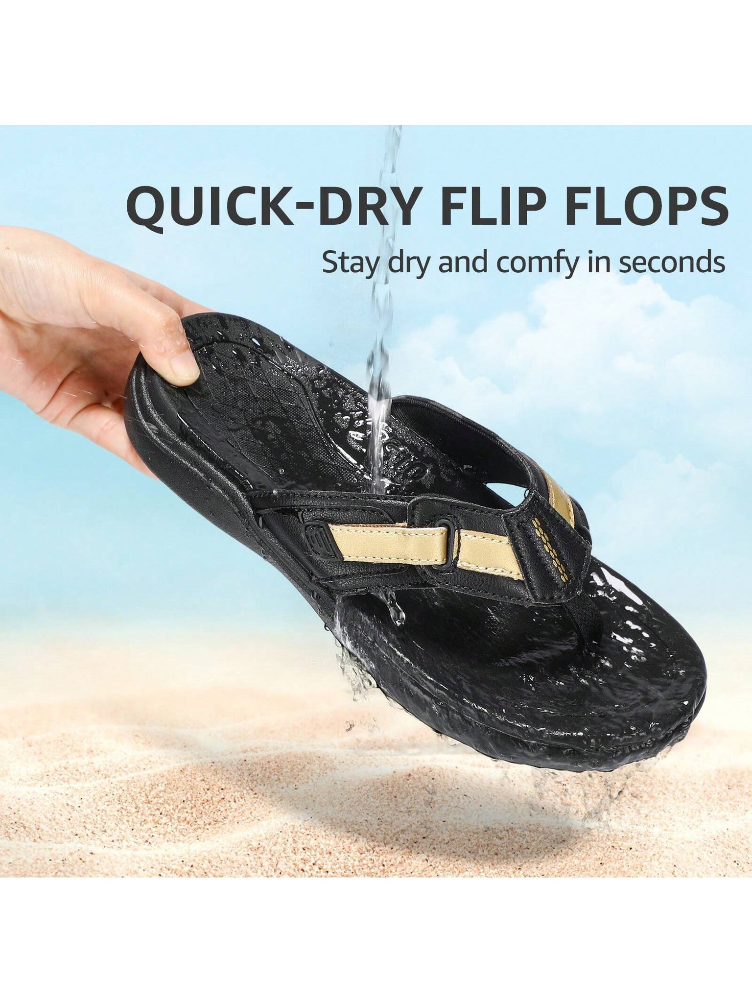 STQ Flip Flops For Women Adjustable Beach Sandals-BLACKGOLD-1