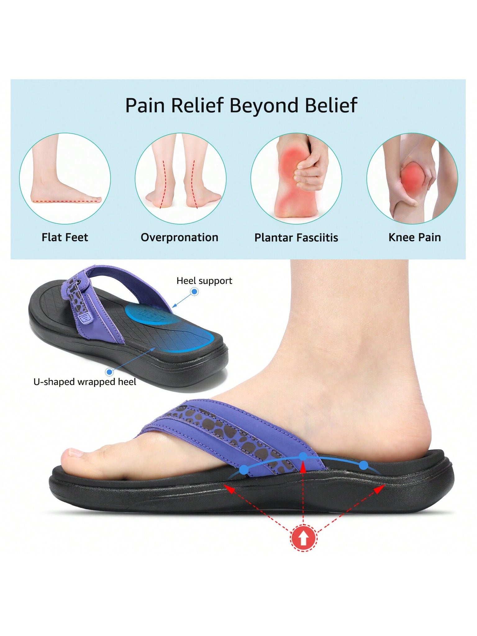 STQ Flip Flops For Women Adjustable Beach Sandals-BLACKPURPLE-3