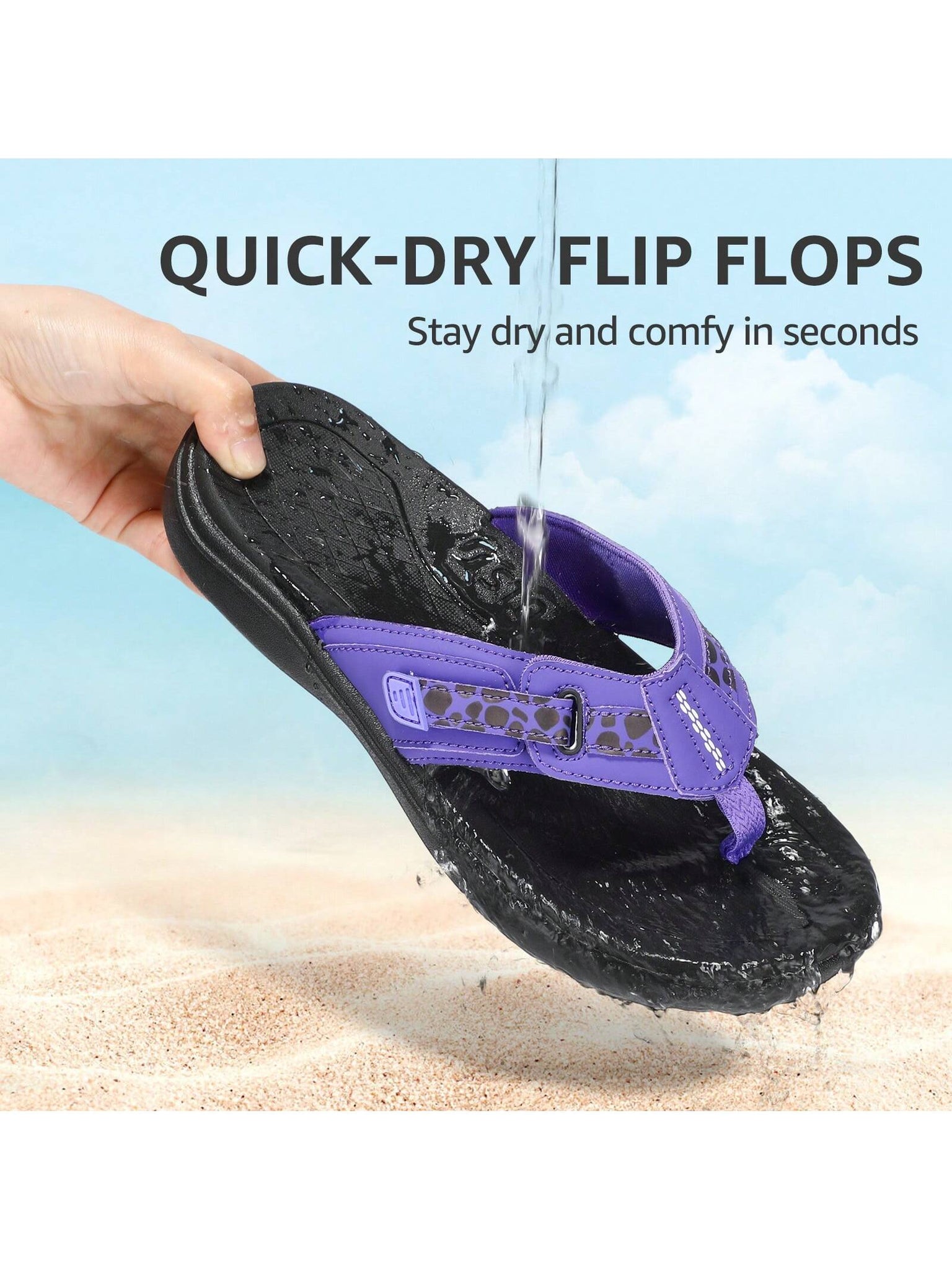 STQ Flip Flops For Women Adjustable Beach Sandals-BLACKPURPLE-1