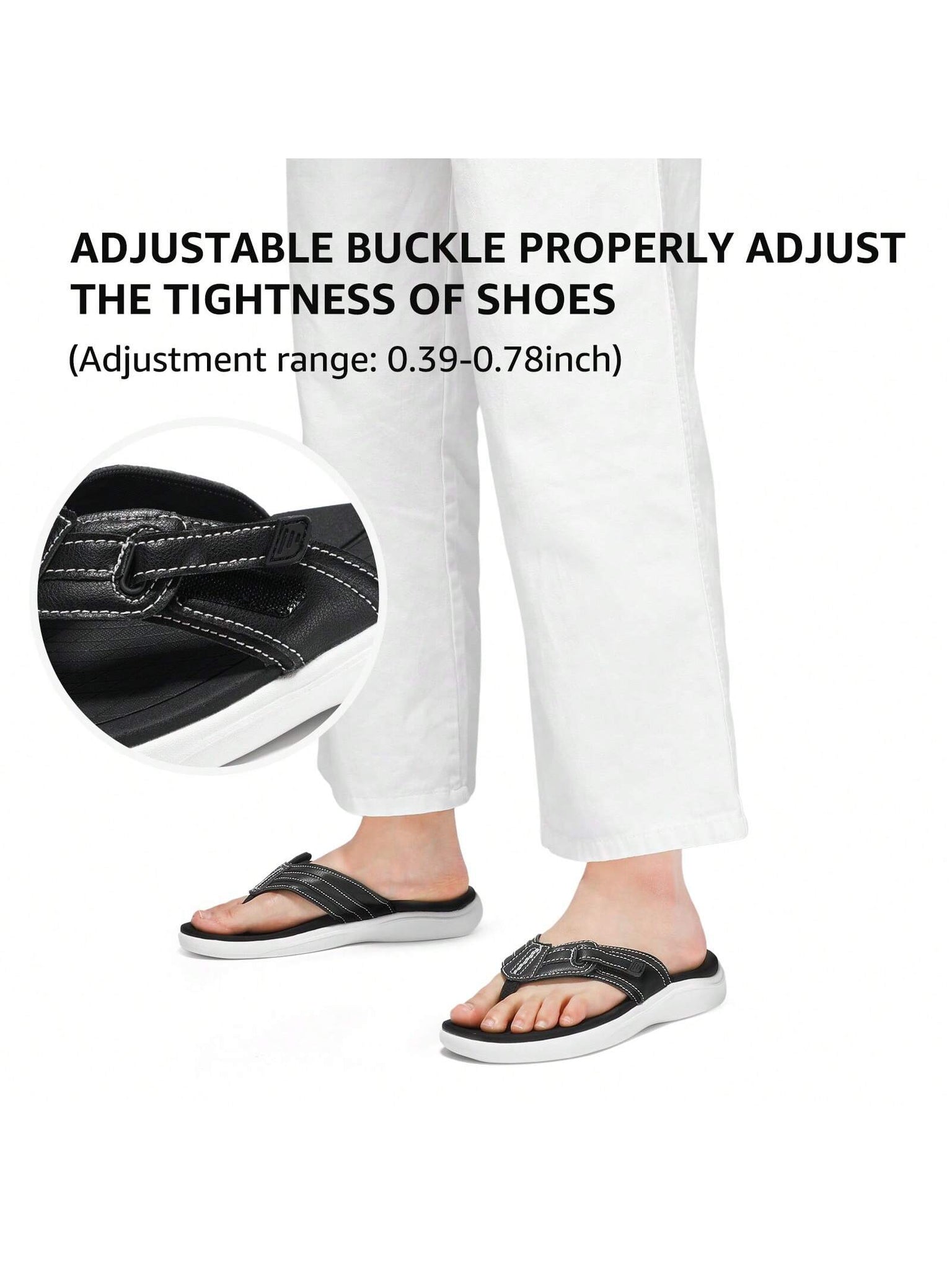 STQ Flip Flops For Women Adjustable Beach Sandals-Black and White-3