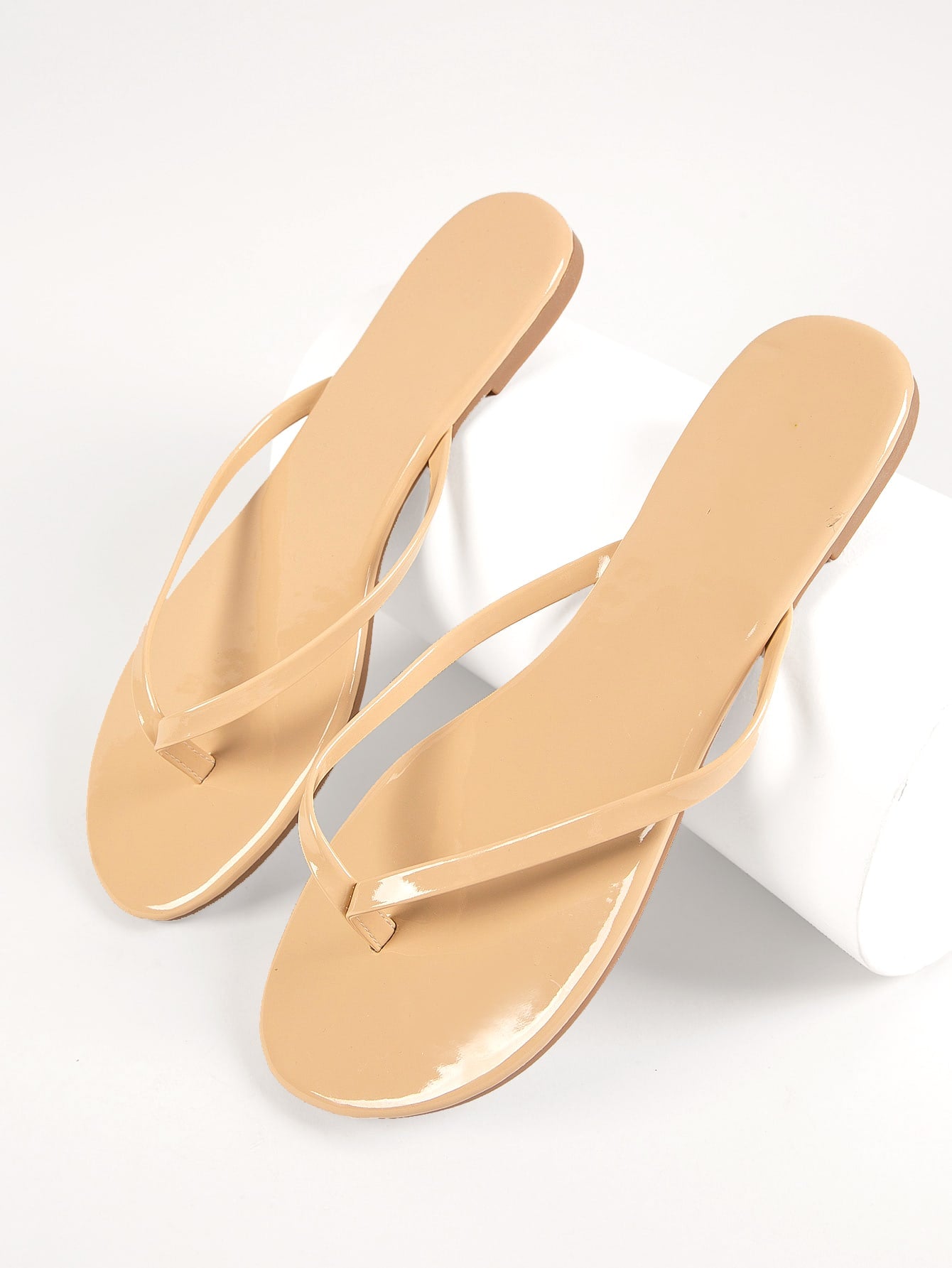 Faux Patent Leather Thong-Toe Flip Flops