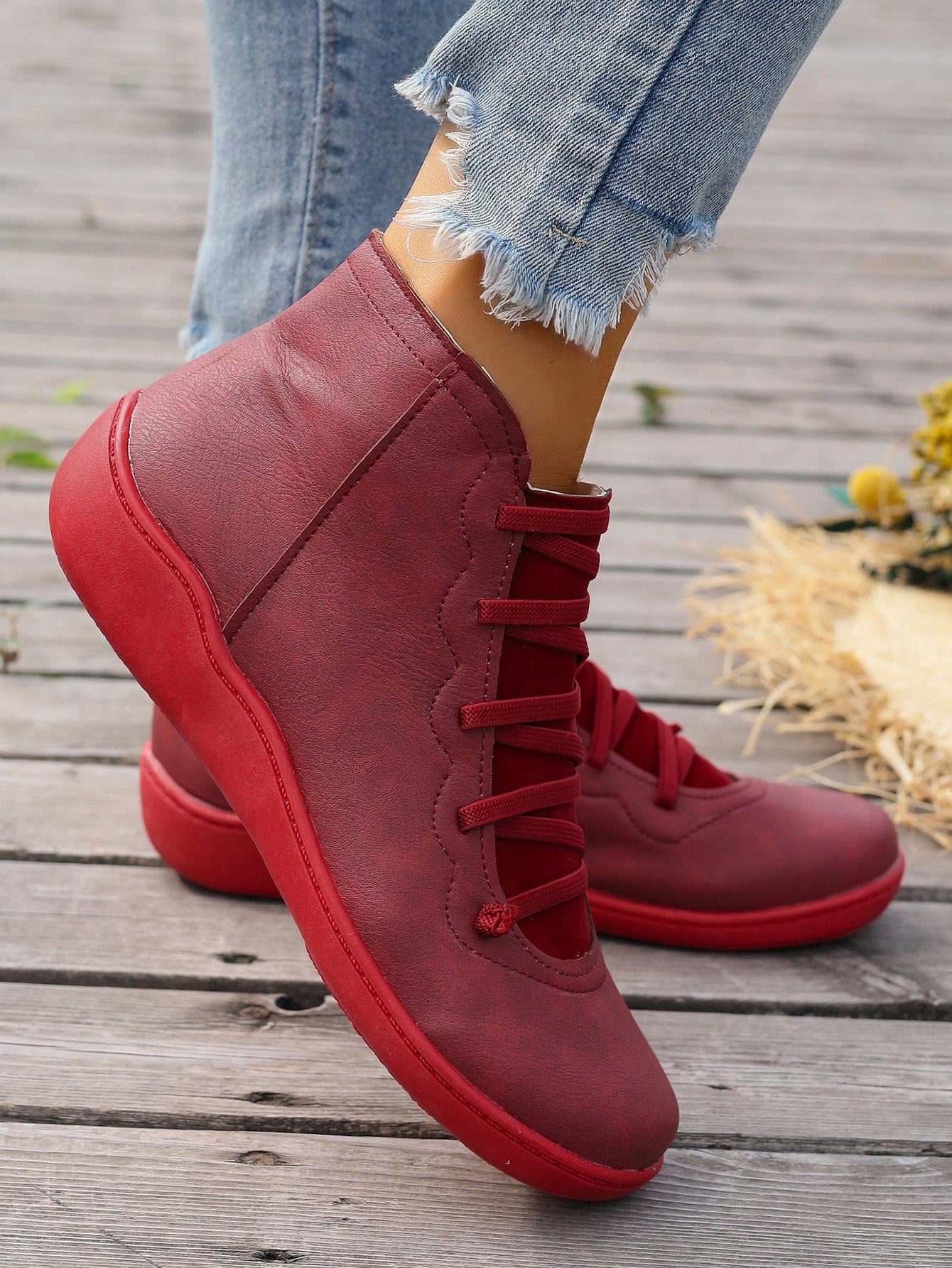 Women's Fashionable All-match Boots-Red-2