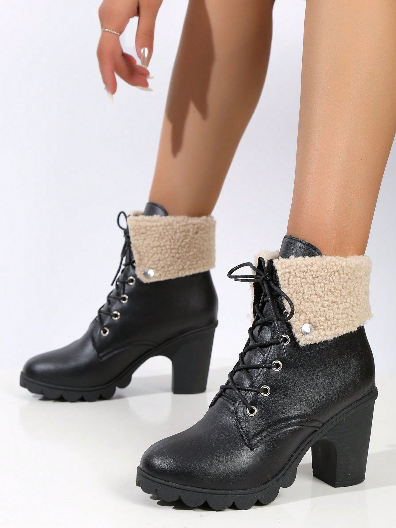 Women's Fashion High Heel Boots-Black-4