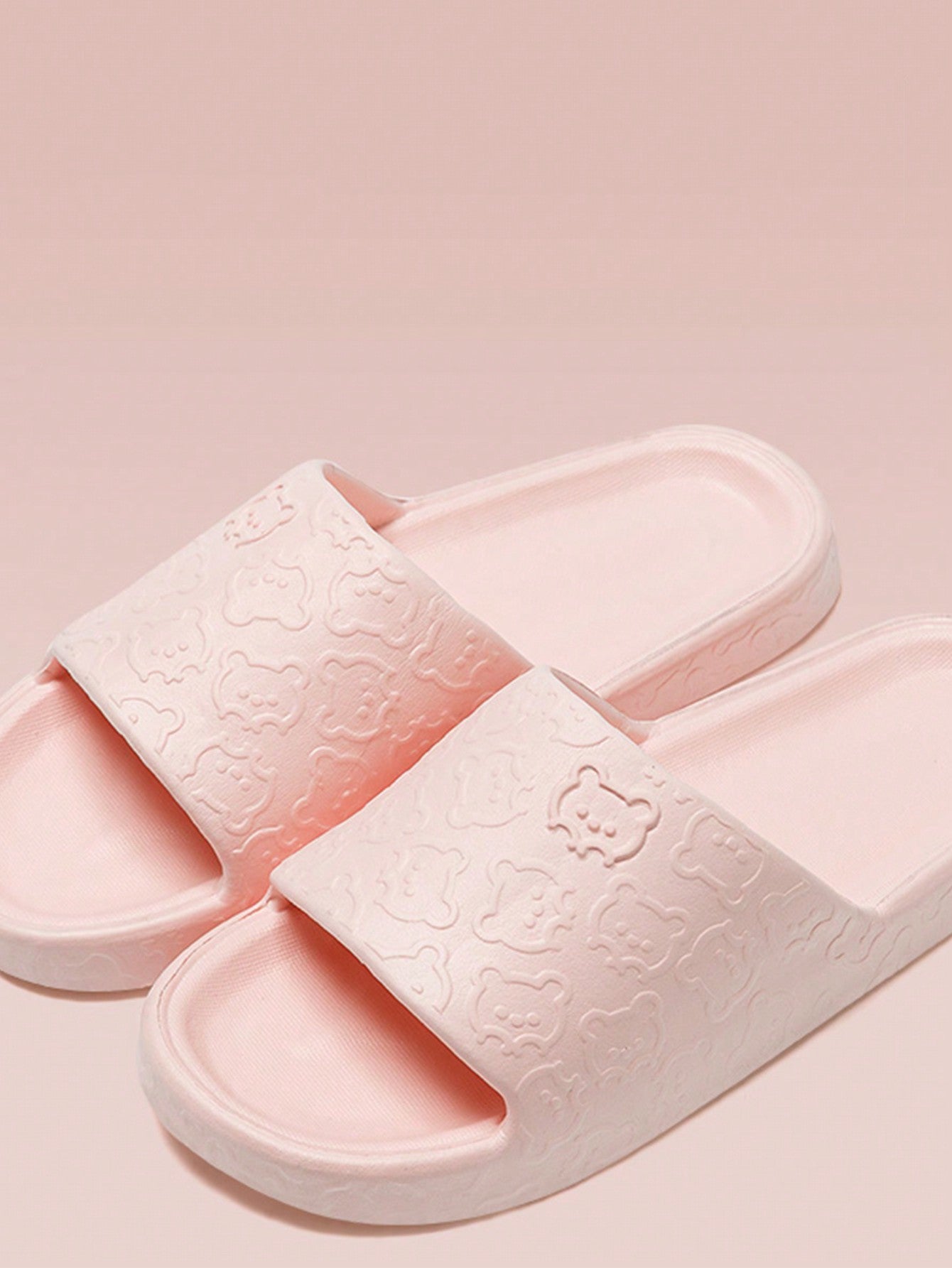 1pair Cute Bear Designed Slippers For Women, Soft Eva Platform Cartoon Beach Sandals-Pink-2