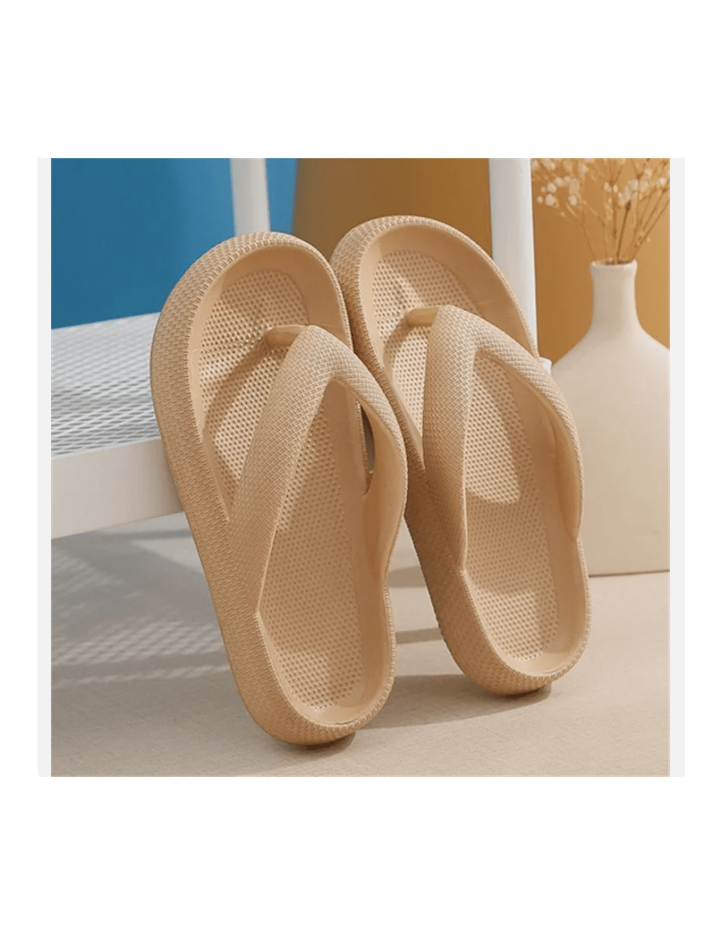 Womens Men Thick Platform Thong Flops Sandals Beach Comfort EVA Slipper Shoes-Khaki-1