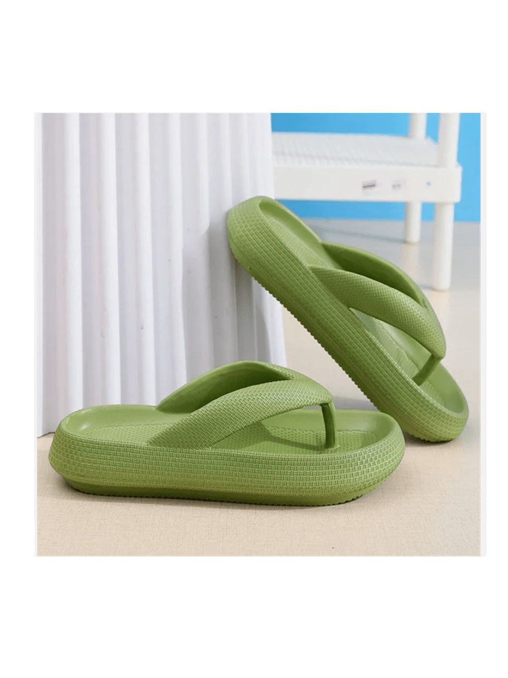 Womens Men Thick Platform Thong Flops Sandals Beach Comfort EVA Slipper Shoes-Green-2