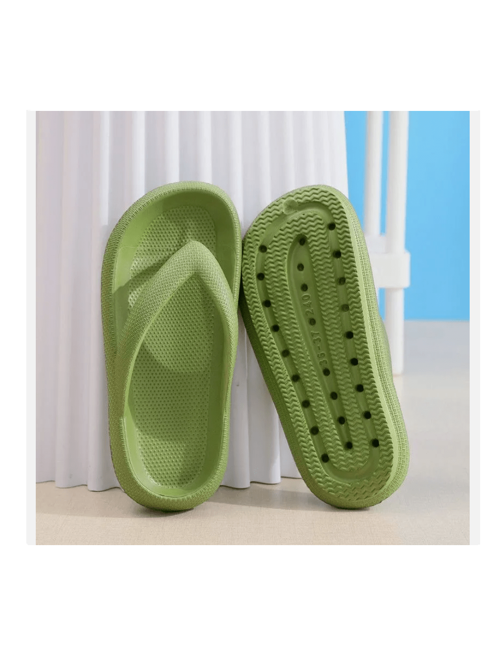 Womens Men Thick Platform Thong Flops Sandals Beach Comfort EVA Slipper Shoes-Green-1