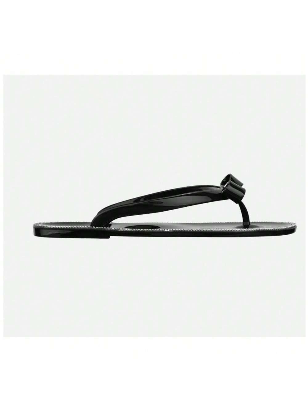 Women's Jelly Sandals Rhinestone Flip Flops Slide Flat Sandals-Black-2