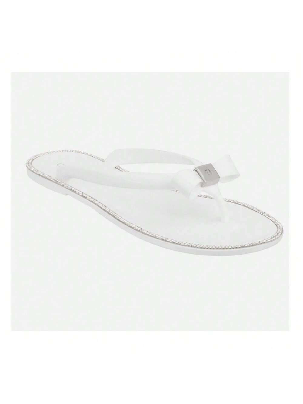 Women's Jelly Sandals Rhinestone Flip Flops Slide Flat Sandals-White-1