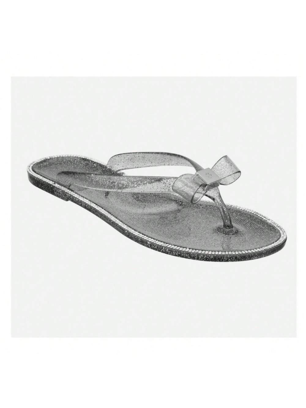 Women's Jelly Sandals Rhinestone Flip Flops Slide Flat Sandals-Black glitter-1