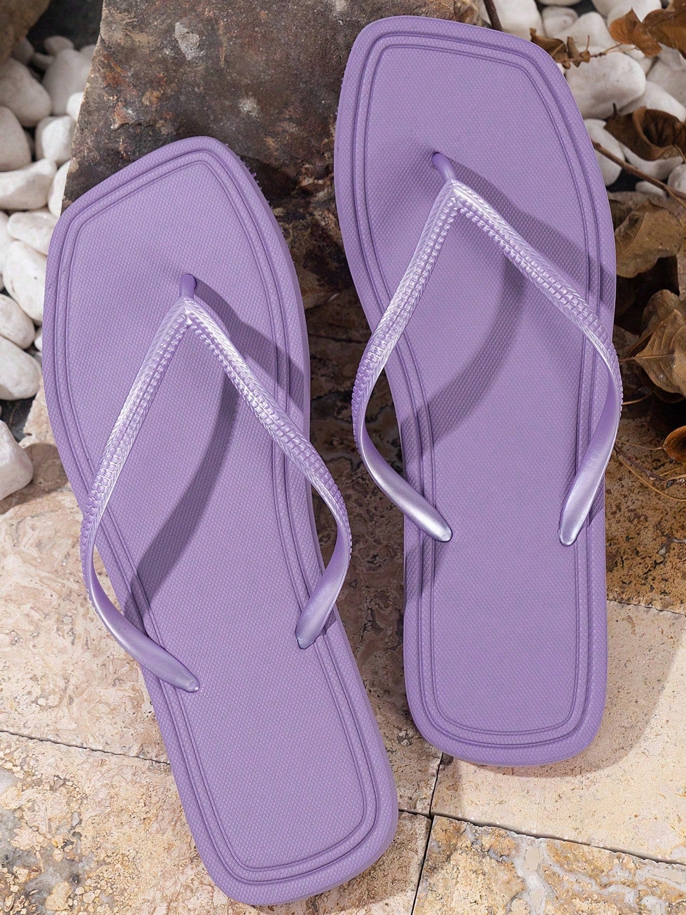 Women's Thick-Soled Flip-Flops With Rhinestone Strap, Lightweight & Comfortable, Non-Slip, Perfect For Beach, Swimming And Holidays, Waterproof Eva Material.-Purple-2